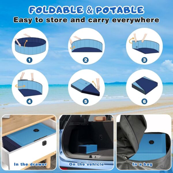 Foldable Dog Swimming Pool, 120"x20" Oversize Collapsable Hard Plastic Potable Bathing Tub for Pet Dog Kiddie Pool Indoor and Outdoor Leakproof PVC Play Pool for Large Dogs Pets Puppy Kids Blue - Image 8