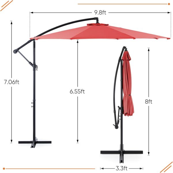 9.8FT Offset Patio Umbrella Hanging Cantilever Umbrella Outdoor Sun Shade with Easy Tilt Adjustment, 8 Ribs, UV Protection for Backyard, Lawn, Garden and Pool, Blue - Image 15