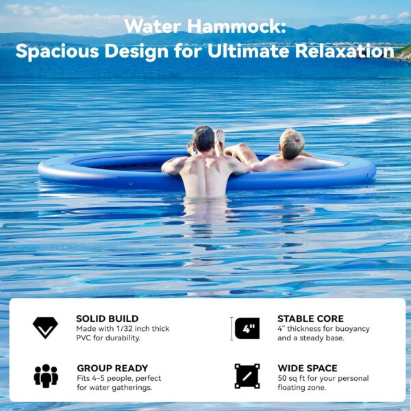 Round Inflatable Floating Dock, Sunchill Float Ring, Hammock Tanning Pool with 4in Woven Fabric, Manual Pump for 1-2 Min Quick Inflate/Deflate, Fits 2-8, Ideal for Lakes, Pools, Oceans - Image 31