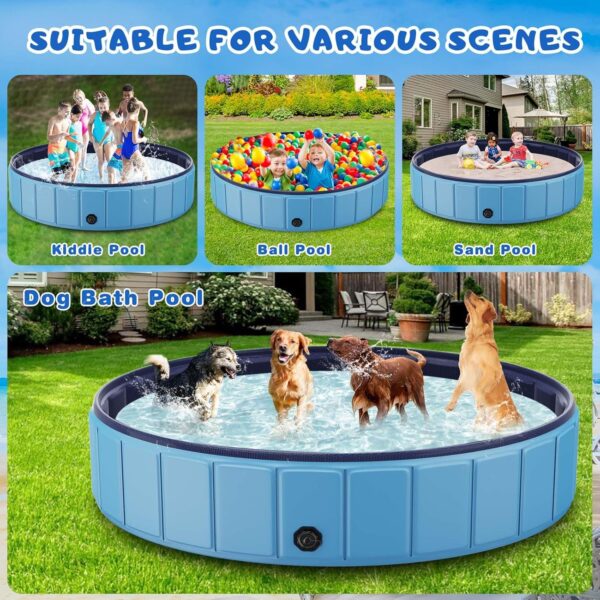 Foldable Dog Swimming Pool, 120"x20" Oversize Collapsable Hard Plastic Potable Bathing Tub for Pet Dog Kiddie Pool Indoor and Outdoor Leakproof PVC Play Pool for Large Dogs Pets Puppy Kids Blue - Image 11