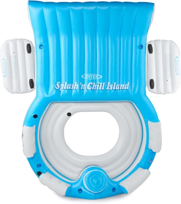 56299EP 145 x 125 x 20 Inch Splash N Chill Inflatable Lake and Pool Relaxation Island Lounger Seat for up to 7 Adults, Blue and White - Image 3