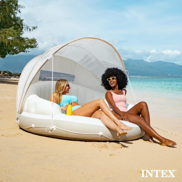 58292EP Canopy Island Inflatable Pool Float: Comfortable Lounge Surface – Built-in Cup Holders – Detachable Sunshade – 440lb Max Weight Capacity – 78.5" x 59" - Image 6
