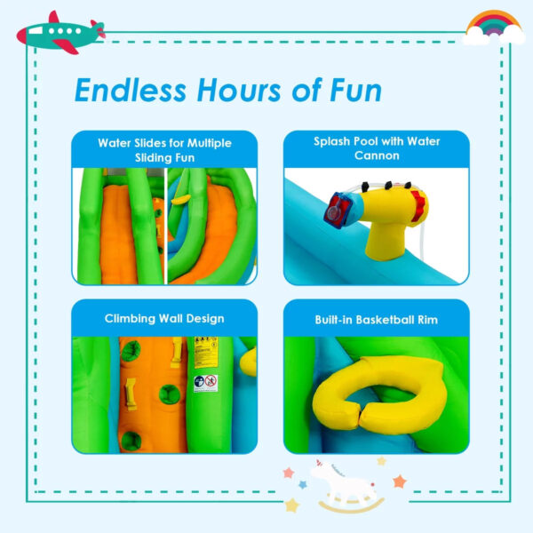 Inflatable Water Park Bounce House w/Climbing Wall Two Slides and Splash Pool - Image 7