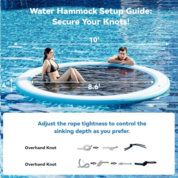 Round Inflatable Floating Dock, Sunchill Float Ring, Hammock Tanning Pool with 4in Woven Fabric, Manual Pump for 1-2 Min Quick Inflate/Deflate, Fits 2-8, Ideal for Lakes, Pools, Oceans - Image 35