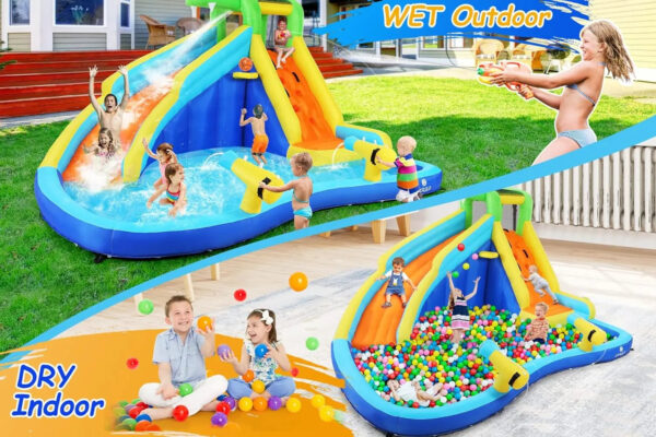 Inflatable Water Slides for Kids 8-in-1 Bounce House Water Park with 450W Blower Climbing Wall, Splash Pool, 2 Water Cannons, Basketball Hoop, Water Slide, Crocodile Sprinkler for Gift Backyard Party - Image 16