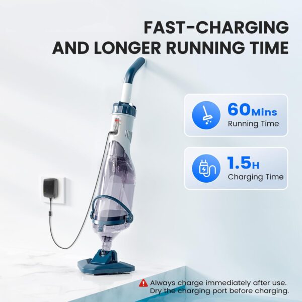 Pool Vacuum for Above Ground Pool with a Telescopic Pole, Running time up to 1H, T403 Handheld Rechargeable Pool Cleaner with Powerful Suction up to 18.5 gallons/min, Ideal for Leaves, Debris - Image 7