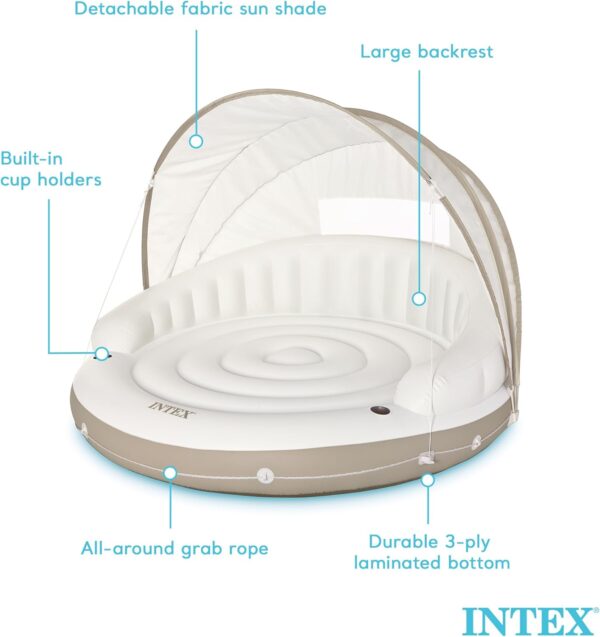 58292EP Canopy Island Inflatable Pool Float: Comfortable Lounge Surface – Built-in Cup Holders – Detachable Sunshade – 440lb Max Weight Capacity – 78.5" x 59" - Image 4