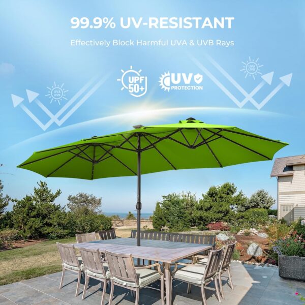 Double Sided Patio Umbrellas - 15ft Solar Lights LED Lighted Outdoor Extra Large Market Table Umbrella with Base Included, Oversized Umbrella for Deck, Pool, Backyard (Beige) - Image 31