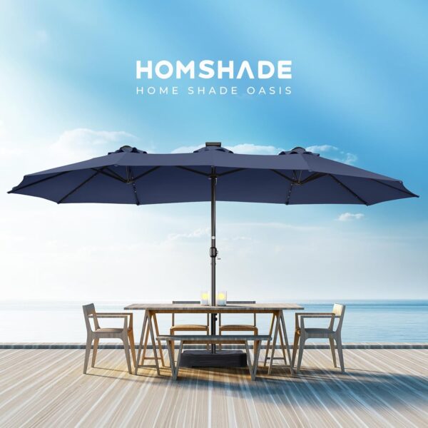 Double Sided Patio Umbrellas - 15ft Solar Lights LED Lighted Outdoor Extra Large Market Table Umbrella with Base Included, Oversized Umbrella for Deck, Pool, Backyard (Beige) - Image 102