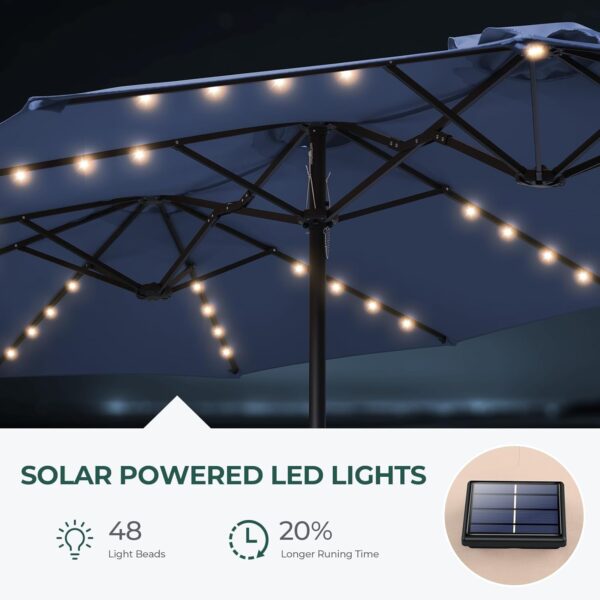 Double Sided Patio Umbrellas - 15ft Solar Lights LED Lighted Outdoor Extra Large Market Table Umbrella with Base Included, Oversized Umbrella for Deck, Pool, Backyard (Beige) - Image 69