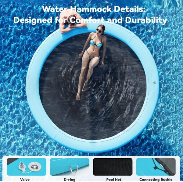 Round Inflatable Floating Dock, Sunchill Float Ring, Hammock Tanning Pool with 4in Woven Fabric, Manual Pump for 1-2 Min Quick Inflate/Deflate, Fits 2-8, Ideal for Lakes, Pools, Oceans - Image 88