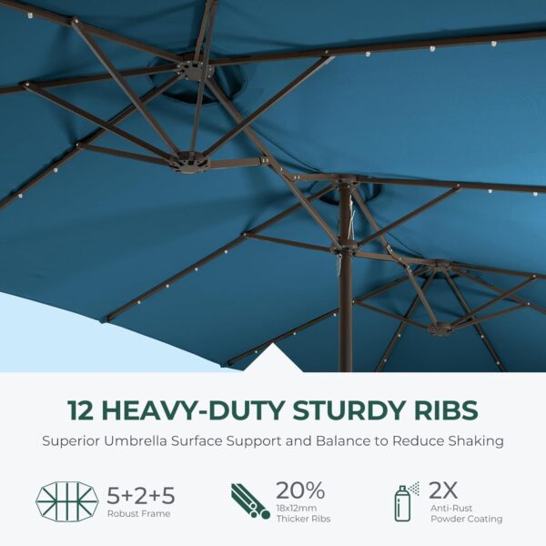 Double Sided Patio Umbrellas - 15ft Solar Lights LED Lighted Outdoor Extra Large Market Table Umbrella with Base Included, Oversized Umbrella for Deck, Pool, Backyard (Beige) - Image 21