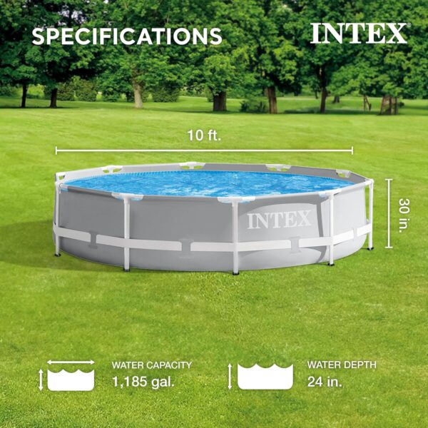 Above Ground Swimming Pool, 12' x 30", Prism Frame, Gray - Large Backyard Outdoor Round Summer Pool for Family, Easy Set Up, 24-Inch Deep Water - Image 11