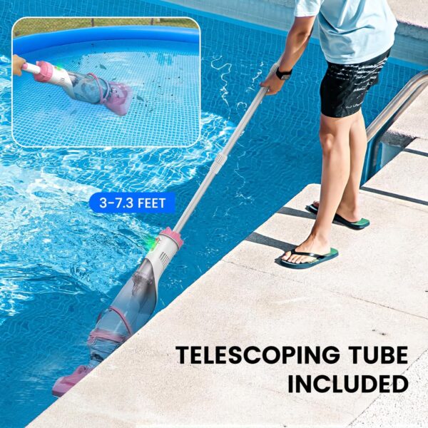 Pool Vacuum for Above Ground Pool with a Telescopic Pole, Running time up to 1H, T403 Handheld Rechargeable Pool Cleaner with Powerful Suction up to 18.5 gallons/min, Ideal for Leaves, Debris - Image 4