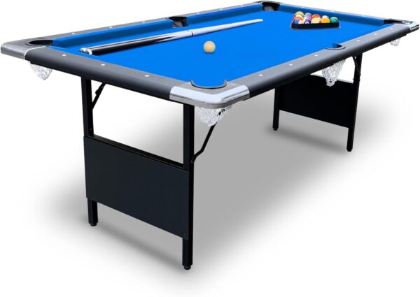Hathaway Fairmont 6 Ft Portable Pool Table, Adults Folding Billiards Tables for Game Room with Easy Foldable Storage, Includes Full Set of Billiard Balls, Cues, Chalk & Brush - Image 2
