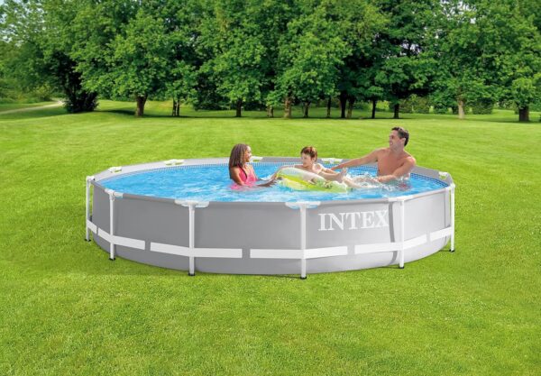 Above Ground Swimming Pool, 12' x 30", Prism Frame, Gray - Large Backyard Outdoor Round Summer Pool for Family, Easy Set Up, 24-Inch Deep Water - Image 3