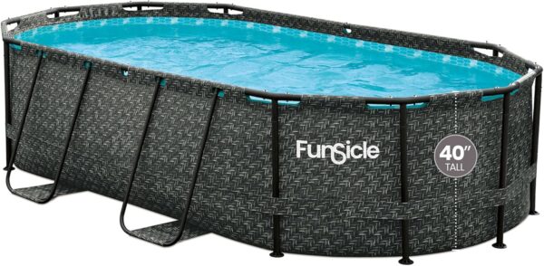 Funsicle 167 by 98 by 39.5 Inches Oasis Designer Oval Frame Outdoor Above Ground Swimming Pool Pool Set with Accessories, Dark Herringbone Gray - Image 9