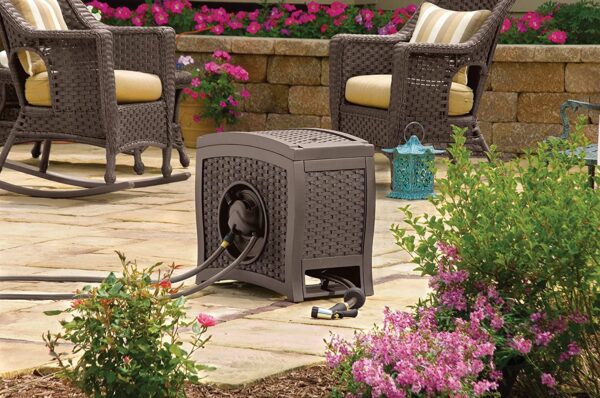 Aquawinder 125′ Wicker Garden Hose Reel – Lightweight Portable Hands – Free Water Powered Retractable Hose Reel – Java - Image 2
