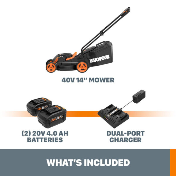 40V Cordless Lawn Mower 14′′ with Intellicut, Mulching, 2x20V 4.0Ah Batteries and Charger Included - Image 2