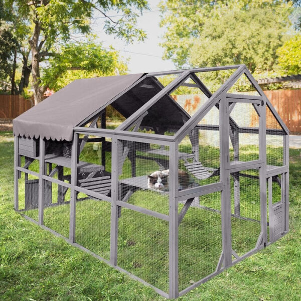 Morgete Luxury Outdoor Cat House: Spacious 56.54ft2 Enclosure with Platforms & Weatherproof Cover - Image 2