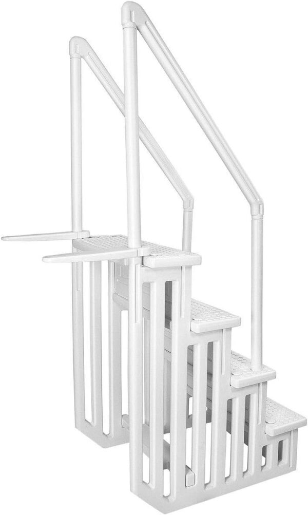 Above-Ground Pool Ladder A-Frame Swimming Non-Sliip Step Ladder, White - Image 2