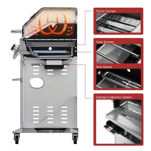 Gourmet GA6402S Stainless Steel Gas Grill, Premier 6-Burner Propane Grill with Sear Burner and Side Burner, 74,000 BTU, Cabinet Style, Outdoor BBQ Party Grill, Silver - Image 9
