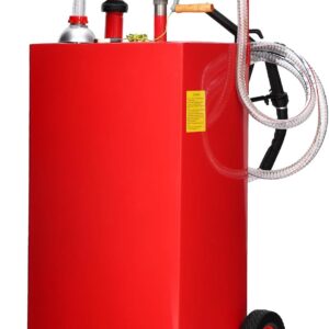 30 Gallon Fuel Caddy, Fuel Tank with Manual Transfer Pump for Gasoline & Diesel, Durable 4-Wheel Design, Mobile Fuel Storage for Cars, Trucks, Boats, Lawn Mowers, Red