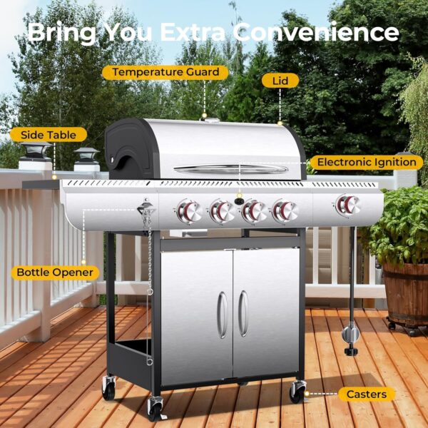 3 & 4-Burner Propane Gas Grills with Side Burners, for Outdoor Cooking, BBQ, Patio, Camping - Image 13