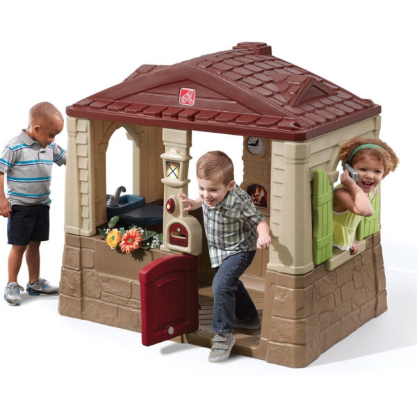 Neat & Tidy Cottage II Brown Playhouse for Kids – Outdoor Plastic Toy with Dutch Door & Kitchen Setup - Image 2