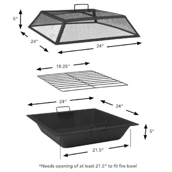 Bay 24′′ Steel Fire Pit Insert Set with Mesh Cover, 3-Piece Replacement Kit - Image 2