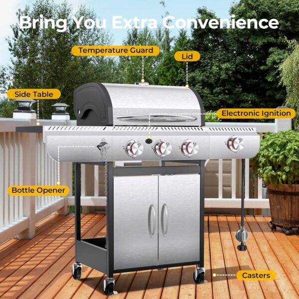 3 & 4-Burner Propane Gas Grills with Side Burners, for Outdoor Cooking, BBQ, Patio, Camping - Image 7