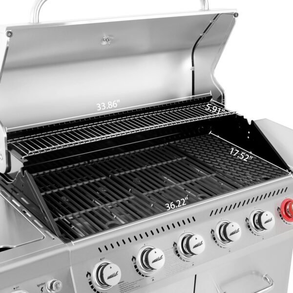 Gourmet GA6402S Stainless Steel Gas Grill, Premier 6-Burner Propane Grill with Sear Burner and Side Burner, 74,000 BTU, Cabinet Style, Outdoor BBQ Party Grill, Silver - Image 7