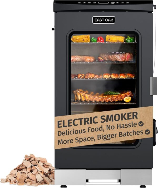 30" Electric Smoker, Outdoor Smoker with Glass Door & Meat Thermometer, 725 Sq Inch Large Capacity, 4 Detachable Racks for Backyard BBQ, Party, Outdoor Cooking Night Blue