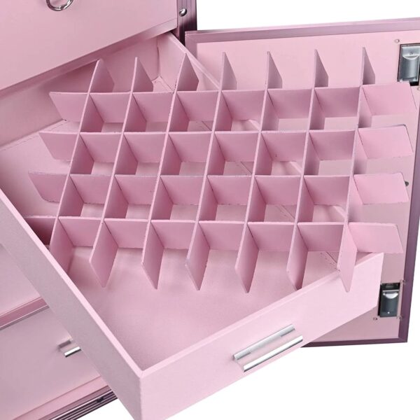 Nail Desk Mobile Station Rolling Makeup Train Case Trolley Cosmetic Manicure Table Mirror 4 Drawers Pink - Image 8