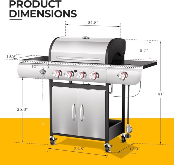 3 & 4-Burner Propane Gas Grills with Side Burners, for Outdoor Cooking, BBQ, Patio, Camping - Image 14