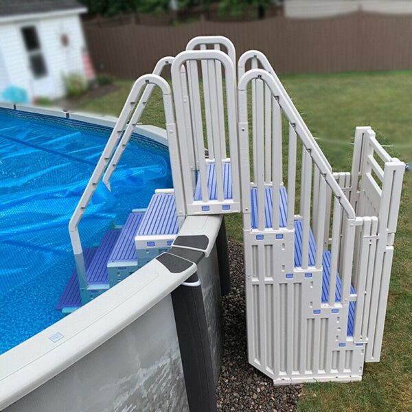 Plastics Above Ground Pool System, Warm Gray, with Blue Steps & Closure - Image 3