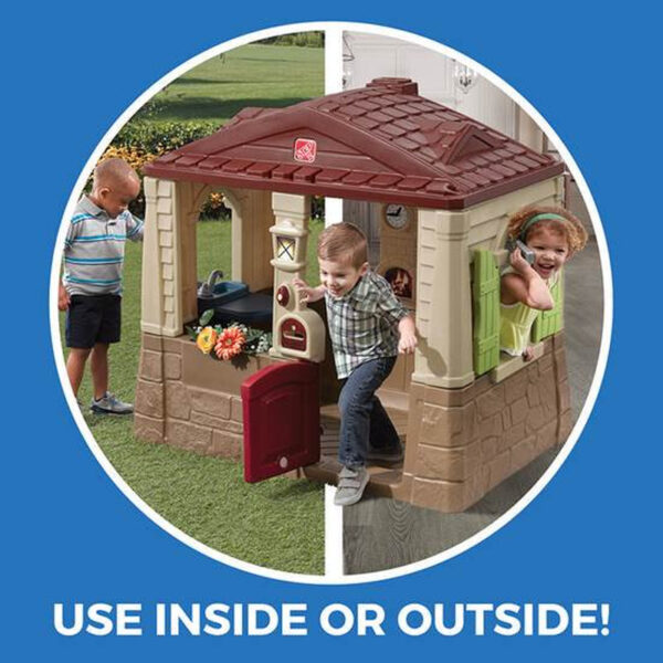 Neat & Tidy Cottage II Brown Playhouse for Kids – Outdoor Plastic Toy with Dutch Door & Kitchen Setup - Image 4
