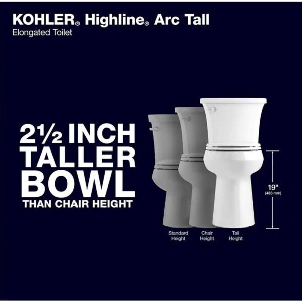 Highline Arc Extra Tall Elongated Toilet 1.28 GPF White with Seat - Image 3
