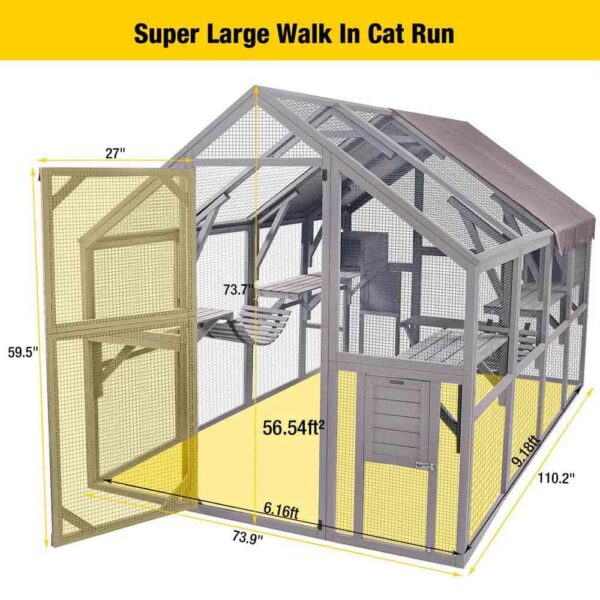 Morgete Luxury Outdoor Cat House: Spacious 56.54ft2 Enclosure with Platforms & Weatherproof Cover - Image 7