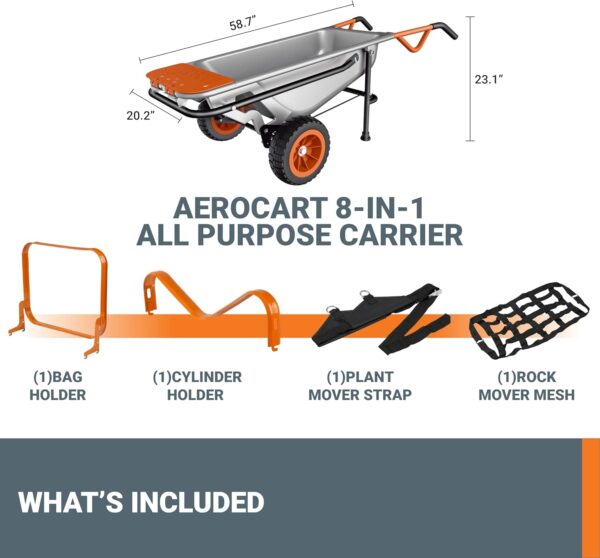 Worx WG050 8-in-1 Aerocart Garden Cart/Wheelbarrow Heavy Duty/Dolly - Image 6