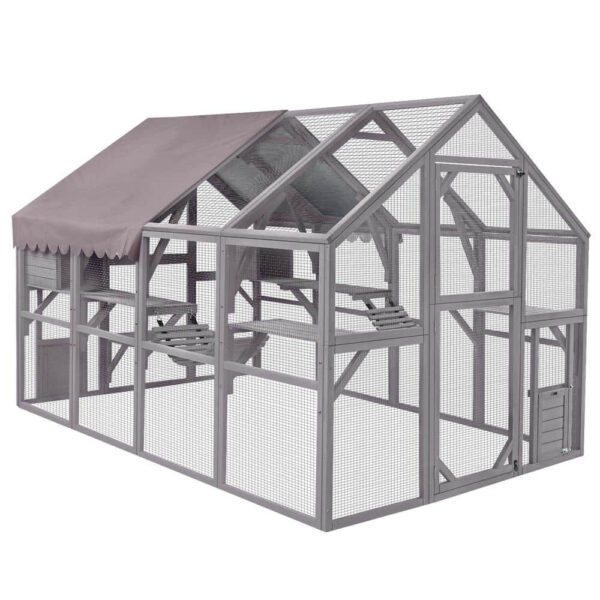 Morgete Luxury Outdoor Cat House: Spacious 56.54ft2 Enclosure with Platforms & Weatherproof Cover