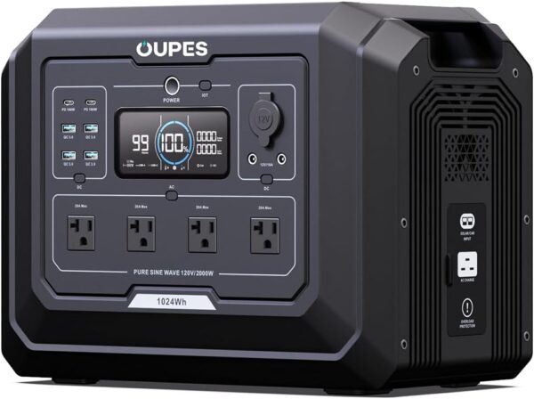 Portable Power Station 2000W (4500W Peak), 1024Wh LiFePO4 Battery Generator with 1400W AC Charging & 800W Solar Charging, Expandable to 5120Wh, for Home, Power Outages, Camping & RVs
