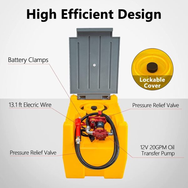58 Gallon Gasoline Tank, Portable Fuel Tank with 12V Electric Fuel Transfer Pump, 40 GPM Gasoline Fuel Tank with 4 Meters Hose for Gasoline Transportation (Yellow, 58 gal) - Image 9